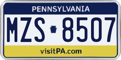 PA license plate MZS8507
