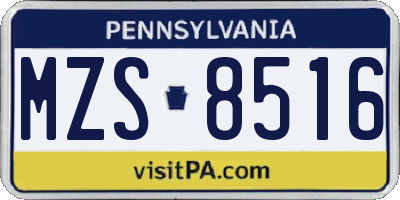 PA license plate MZS8516