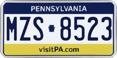 PA license plate MZS8523