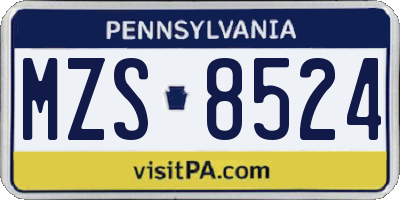 PA license plate MZS8524