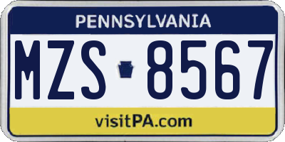 PA license plate MZS8567