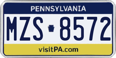 PA license plate MZS8572