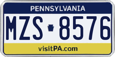 PA license plate MZS8576