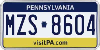 PA license plate MZS8604