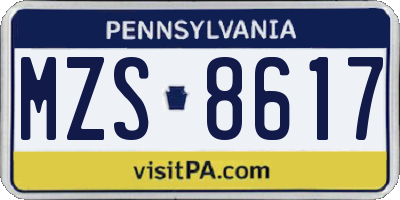PA license plate MZS8617