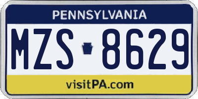 PA license plate MZS8629