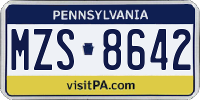 PA license plate MZS8642