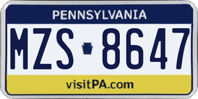 PA license plate MZS8647