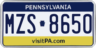 PA license plate MZS8650