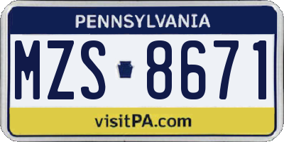 PA license plate MZS8671