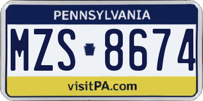 PA license plate MZS8674