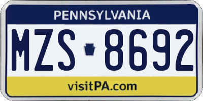 PA license plate MZS8692