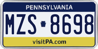 PA license plate MZS8698