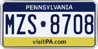 PA license plate MZS8708