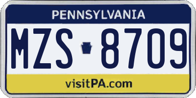 PA license plate MZS8709