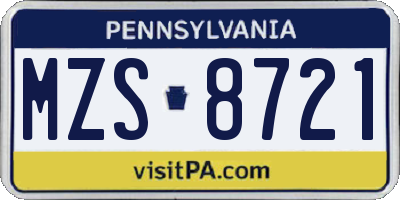 PA license plate MZS8721