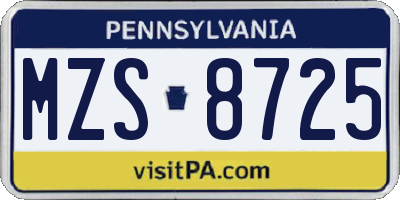 PA license plate MZS8725
