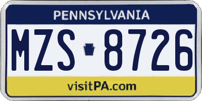 PA license plate MZS8726