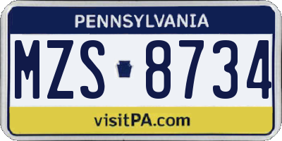 PA license plate MZS8734