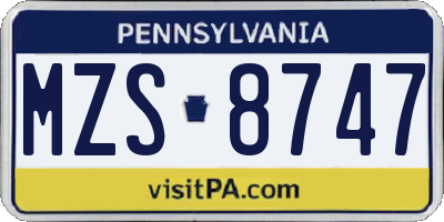 PA license plate MZS8747