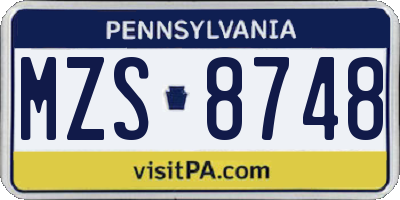 PA license plate MZS8748