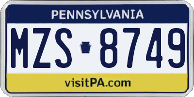 PA license plate MZS8749