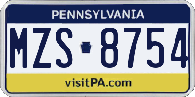 PA license plate MZS8754