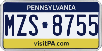PA license plate MZS8755