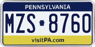 PA license plate MZS8760