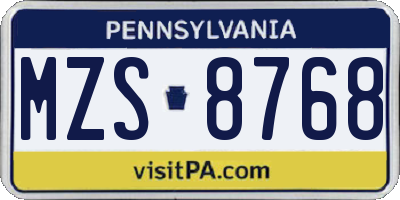 PA license plate MZS8768