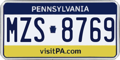 PA license plate MZS8769
