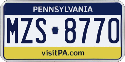 PA license plate MZS8770