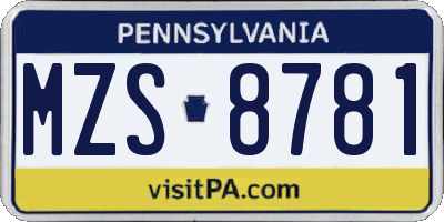 PA license plate MZS8781