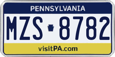 PA license plate MZS8782