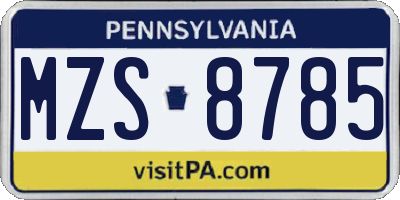 PA license plate MZS8785