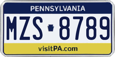 PA license plate MZS8789