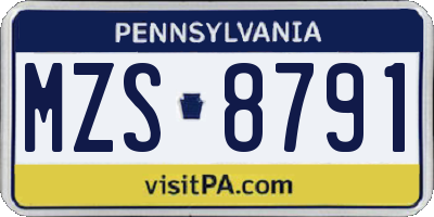 PA license plate MZS8791