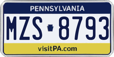 PA license plate MZS8793