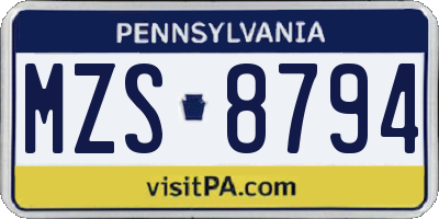PA license plate MZS8794