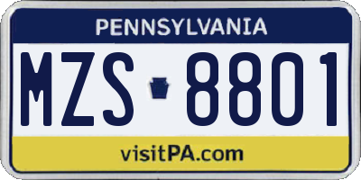 PA license plate MZS8801