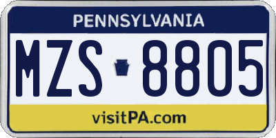PA license plate MZS8805