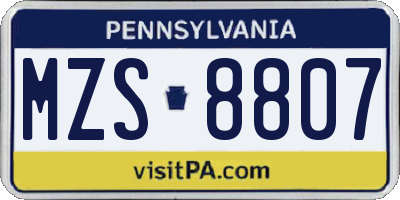 PA license plate MZS8807