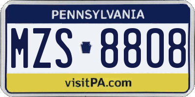 PA license plate MZS8808