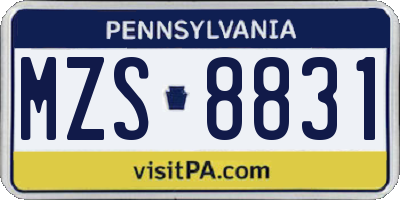 PA license plate MZS8831