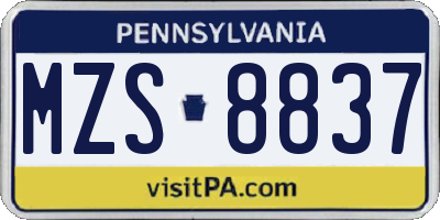 PA license plate MZS8837