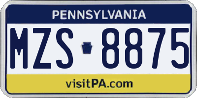 PA license plate MZS8875