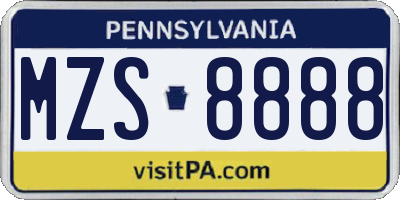 PA license plate MZS8888