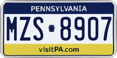 PA license plate MZS8907