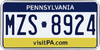 PA license plate MZS8924