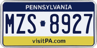 PA license plate MZS8927